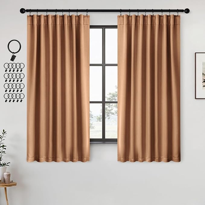 ANRODUO Back Tab Blackout Curtains for Bedroom Living Room, Rod Pocket Pinch Pleated Thermal Insulated Room Darkening Curtains 72 Inches Long 2 Panels, Brown, 42 x 72 Inch