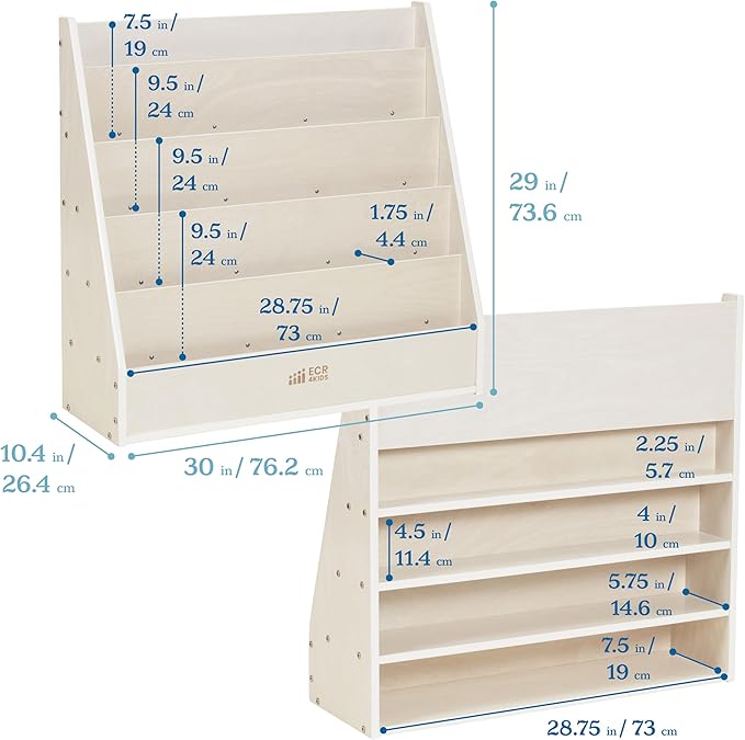 ECR4Kids Streamline Single-Sided Book Display with Storage, Classroom Bookshelf, White Wash