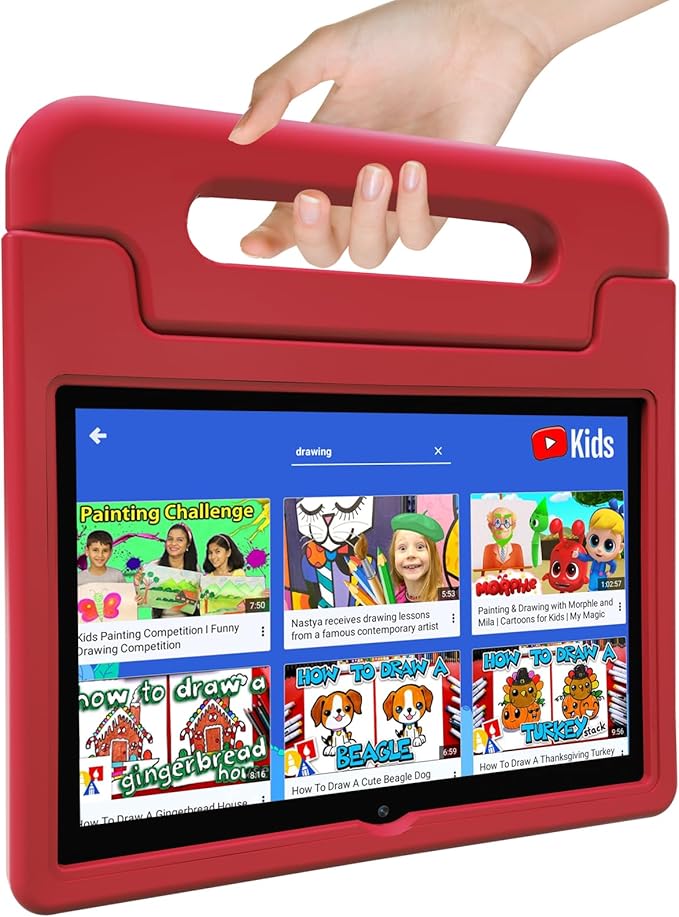 Kids Tablet, 10.1 Inch Tablet for Kids Android 14, 64GB Octa-Core, WiFi, Big Battery, Kids Space, Parental Control 1280 * 800 HD Display Children Tablets Red