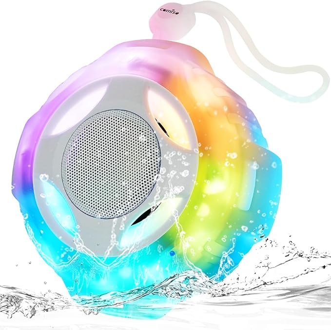 comiso Shower Bluetooth Speaker, Waterproof Bluetooth Speakers IPX7, Floating Portable Wireless Speaker with LED Light, Loud HD Sound and Bass for Travel Beach Shower, Ideal Gifts for Men and Women