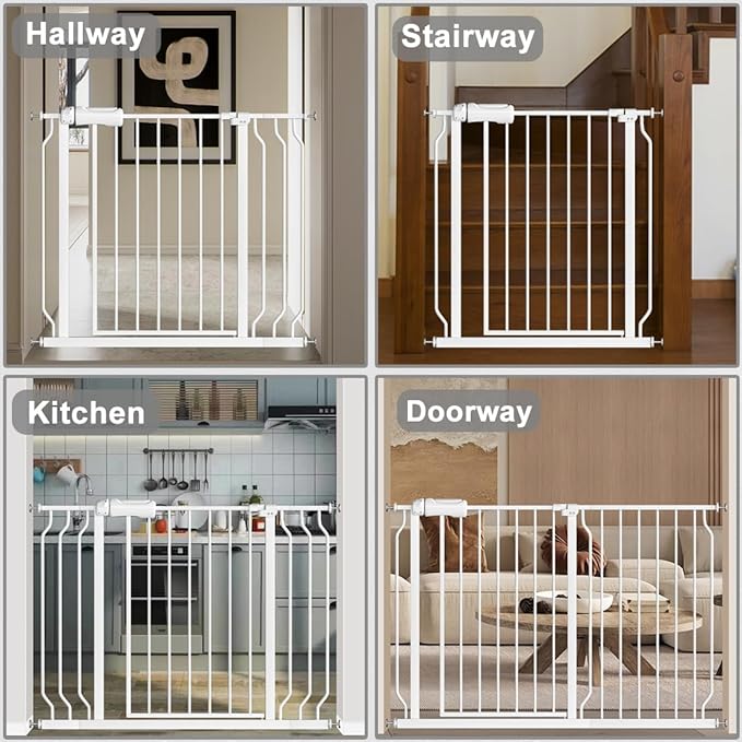 Fairy Baby Easy Step Safety Gates for Doorways Extra Wide Pet Gate for Dogs, 43.5 Inch to 48 Inch with Pressure Mounted Extention Kit, White