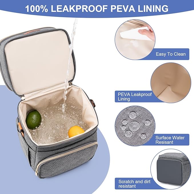 Insulated Breastmilk Cooler Bag with Ice Pack - Holds 6x9oz Bottles, Leakproof Double Layer, Baby Bottle Cooler Bag with Adjustable Strap for Nursing Moms, Daycare & Travel