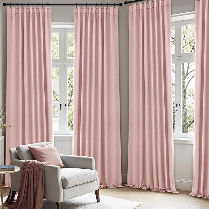 ANRODUO Light Pink Blackout Curtains for Girls Bedroom Living Room, Back Tab Rod Pocket Pinch Pleated Thermal Insulated Room Darkening Curtains 90 Inches Long 2 Panels, 42 x 90 Inch