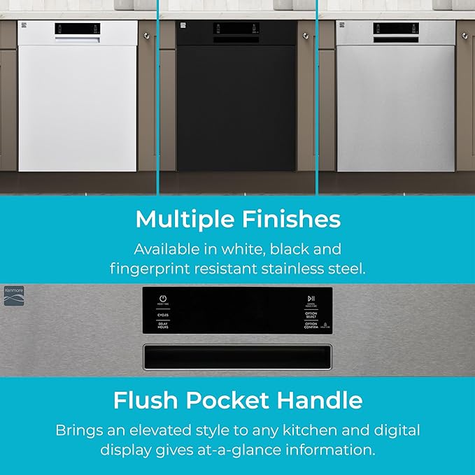 Kenmore 24" Built-in Stainless Steel Tub Dishwasher EasyFlex 3rd, SmartWash, UltraWash Plus, TurboDry, and Adjustable Rack, Energy Star Certified, Fingerprint Resistant