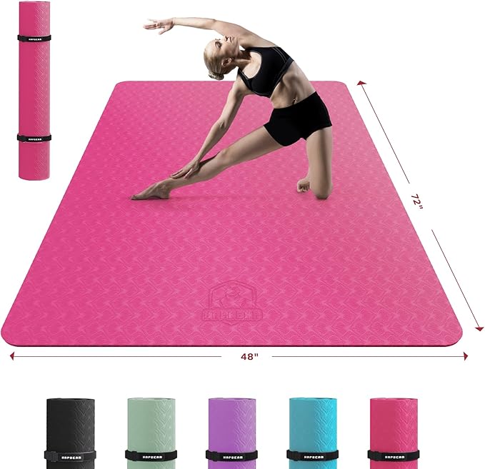 HAPBEAR Extra Large Yoga Mat - 72"x48"/78"x54", 1/4" & 1/3" Thick, Non-Slip, Durable, Eco-Friendly, Wide Exercise Mat for Home Workouts, Yoga, Pilates, Stretching, Meditation (Barefoot Exercise)