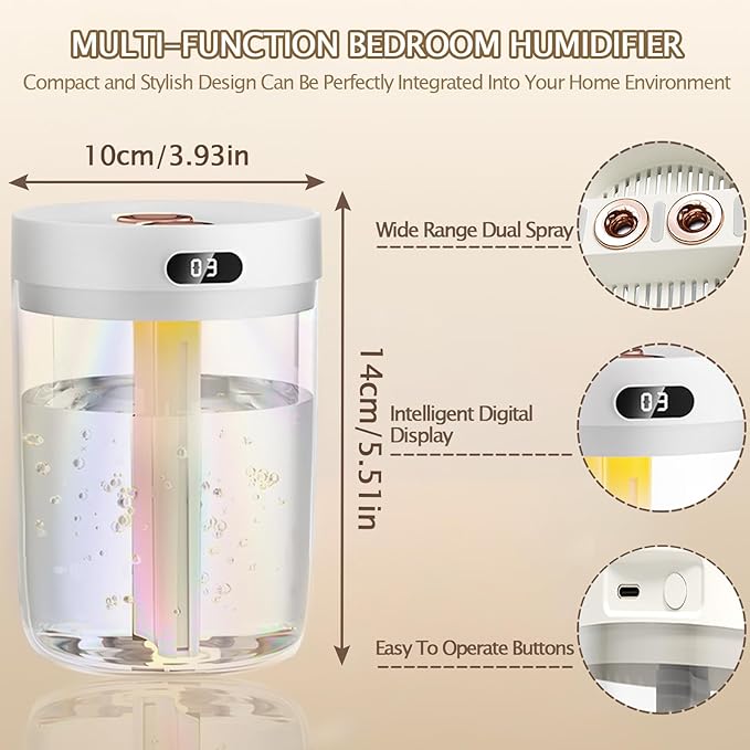 Humidifiers for Bedroom,Cool Mist Humidifiers Room Humidifier Colorful Breathing Light Silent Humidifier USB personal desktop humidifier, for baby bedroom travel office home