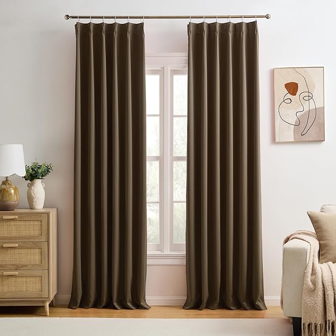 KEQIAOSUOCAI Chocolate Brown Blackout Curtains 108 Inches Long 9 feet Tall, Extra Long Pinch Pleats Living Room Curtains Thermal Pleated Curtains Panels Drapery for Villa, 40" W x 108" L, Set of 2