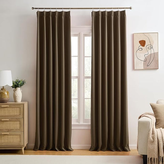KEQIAOSUOCAI Brown Blackout Curtains 126 Inches Long, Extra Long Pinch Pleats Living Room Curtains Thermal Pleated Curtains Panels Drapery for Home, Hotel, Office, 40" W x 126" L, Set of 2