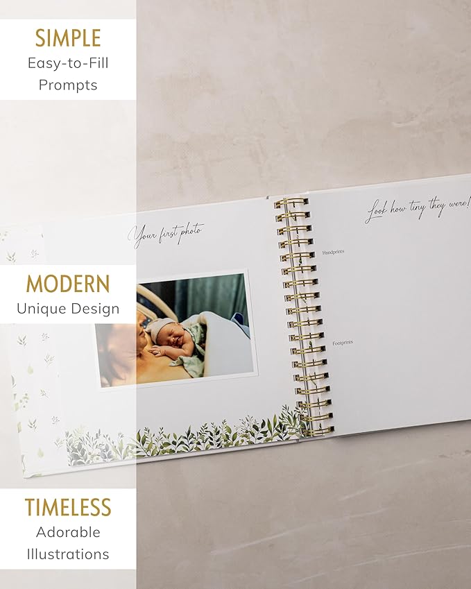 Baby Books for Baby Shower - Gift Unisex Botanical Garden Keepsake Memory Journal to Log Pregnancy and Newborn Milestones - Photo Album Scrap Books for Girl or Boy - New Parents Must Have Essentials
