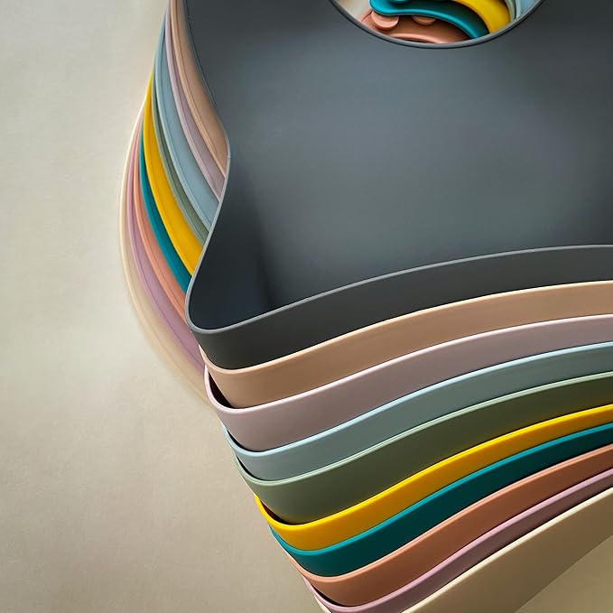 Moonkie Silicone Baby Bibs Set Of 2 | BPA Free Waterproof | Soft Flexible Adjustable Silicone Bibs for Babies & Toddlers(Dark Grey/Kodak)