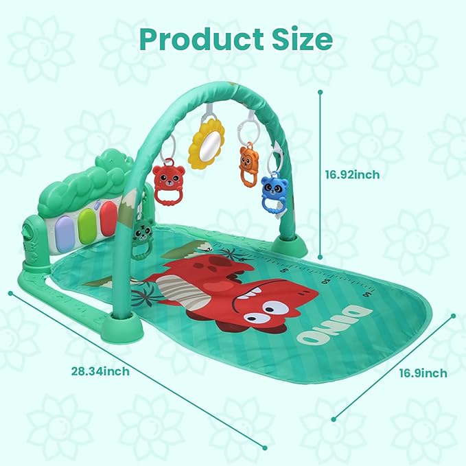 Baby Gyms Play Mat, Infant Toy Play Mat Activity Center, Baby Play Piano Mats with Music and Lights, Activity Padded for Babies Newborns and Toddlers Boys and Girls 0-12 Months, Green