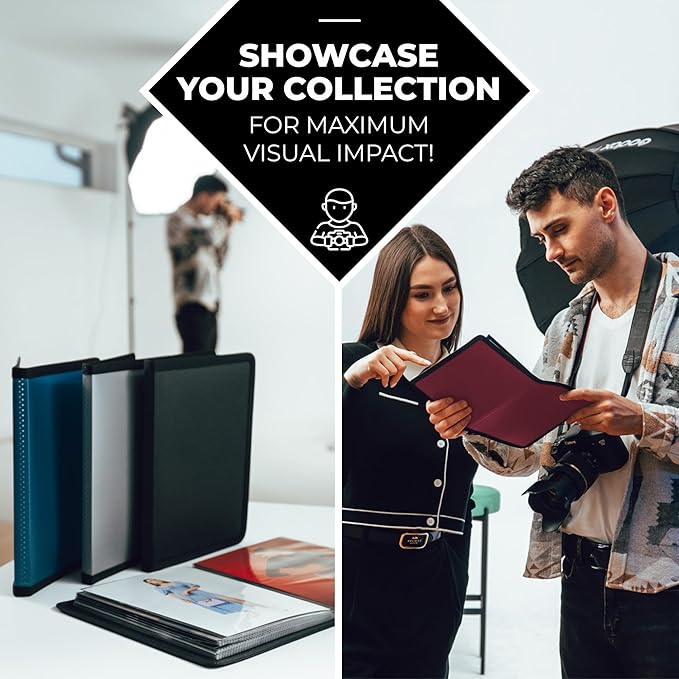 Dunwell Small Photo Album 4x6 with Black Mounting Paper (2-Pack, Silver), 4 x 6 Photo & Art Portfolio Presentation Book, Each Shows 48 Pages, Professional Mini Picture Book for Artwork, Postcards