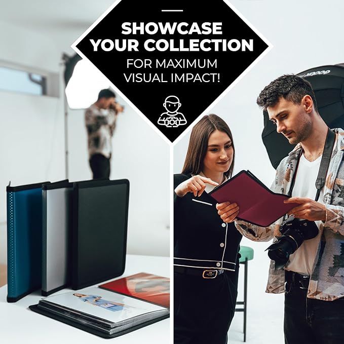 Dunwell Small Photo Album 5x7 (2-Pack, Black), Mounting Paper 5 x 7 Photo & Art Portfolio Presentation Binder, 24 Sleeves Displays 48 Pages, Professional Picture Book for 5x7 Artwork, Postcards