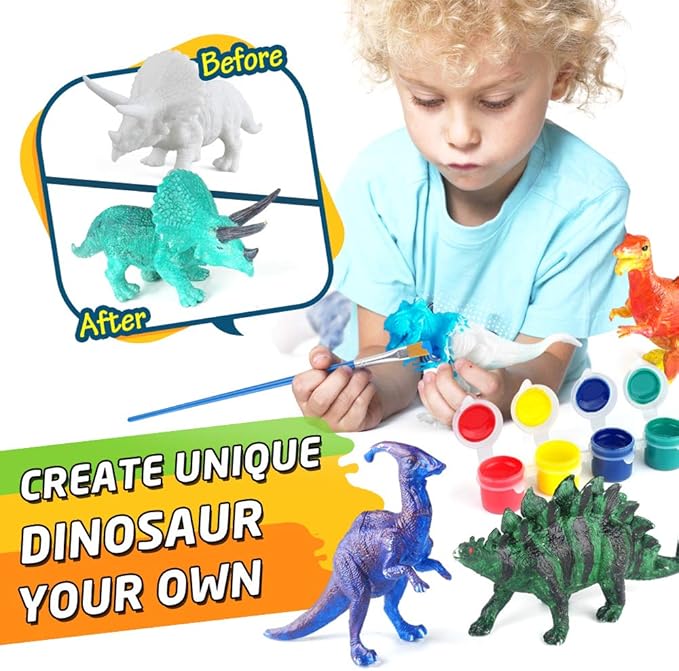 BAODLON Kids Arts Crafts Set Dinosaur Toy Painting Kit - 10 Dinosaur Figurines, Decorate Your Dinosaurs, Create a Dino World Painting Toys Gifts for 5, 6, 7, 8 Year Old Boys Kids Girls Toddlers