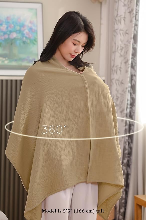 2-Pack Nursing Covers for Breastfeeding, 100% Organic Cotton Muslin Breastfeeding Cover, Multi-Use Nursing Scarf, Car Seat Canopy, Stroller Cover, Soft Breathable Baby Blanket Khaki Brown