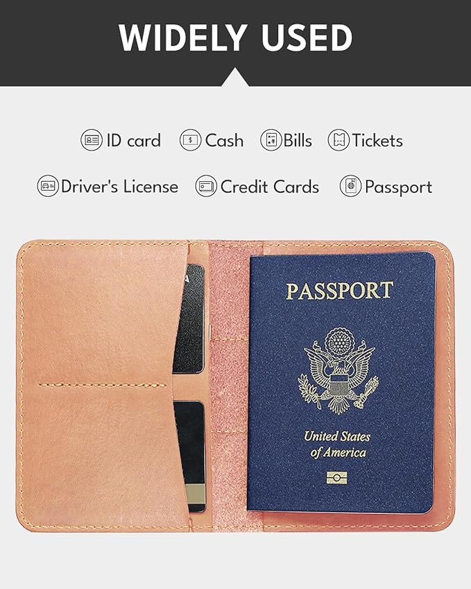 ALLIVE Passport Holder for Travel Women Men,Genuine Leather Passport Cover Wallet,Travel Must Haves Airport Essentials Travel Gifts Beige
