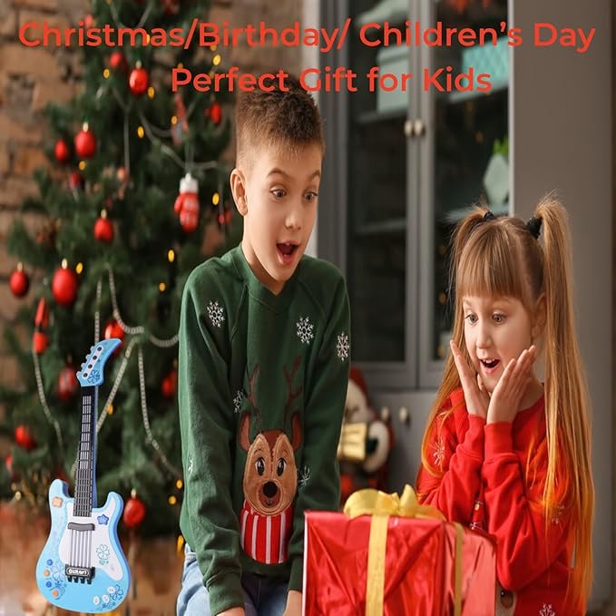 Kids Toddler Baby Childrens Electric Toy Guitar with Strap Ideal for 3 4 5 7 8 Year Old Boys Girls Gifts(Blue)