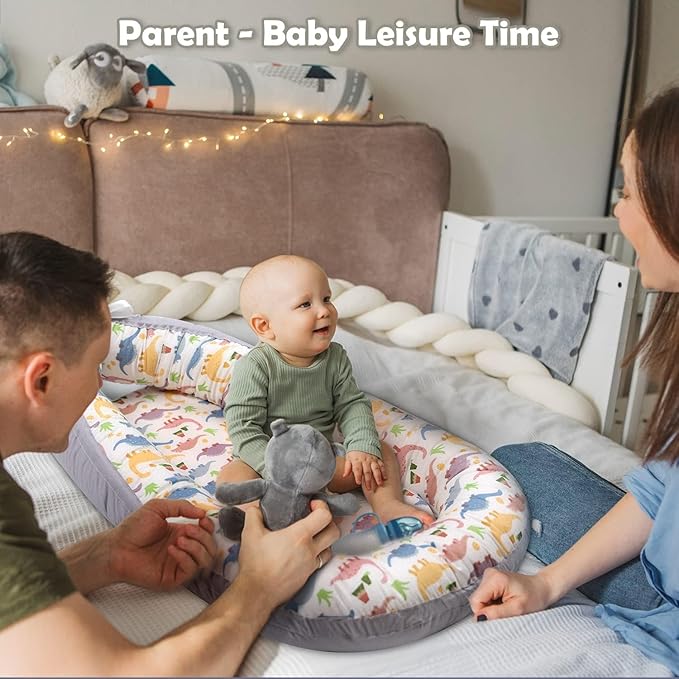 Baby Lounger | Organic Cotton Infant Lounger | Reversible, Adjustable & Portable Floor Lounger | Soft, Breathable, Washable Cover