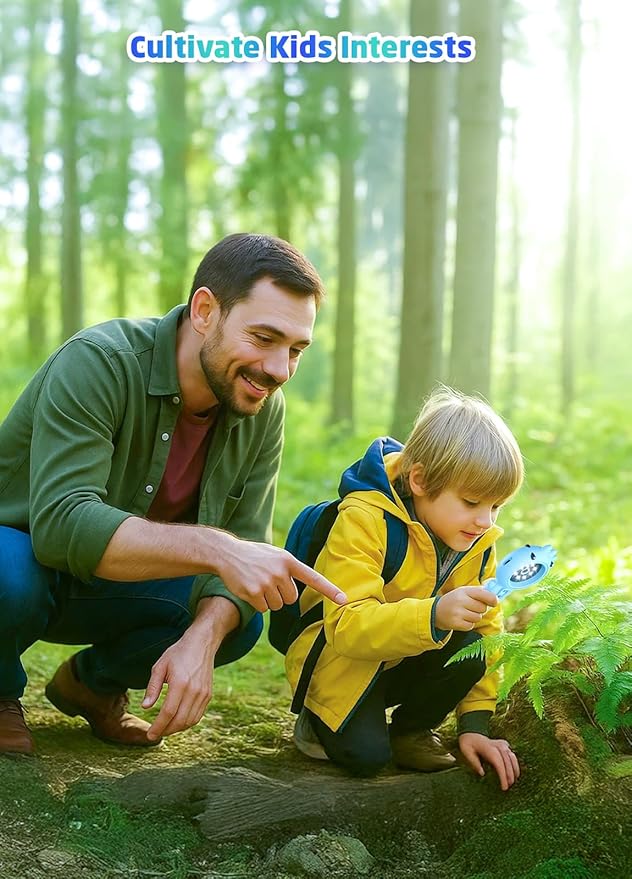 2-in-1 Microscope Camera for Kids, Mini Handheld Microscope Supporting Multiple Viewing Angles, Outdoor Educational Science Adventure Toys, Birthday Gifts for 3-10 Years Old Boys Girls, Blue Dinosaur