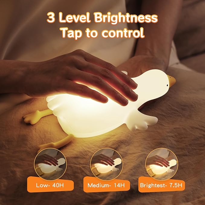 Goose Cute Night Light for Toddler,Kids,Baby, Lying Duck Nightlight Ambient LED Lamp for Bedside Sleeping Companion, Rechargeable Battery Powered, 30Min Auto-Off