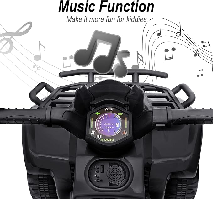 Kids ATV 4 Wheeler, 6V Ride-On Toy for Toddlers 1-3 Boys & Girls with Music, Forward & Reverse - Black