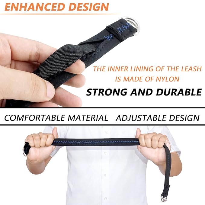 Baby Stroller Wheelchair Safety Wrist Strap or Large Dog Leash, Second Layer Security for Retractable Dog Leash, Black with Blue Stitching