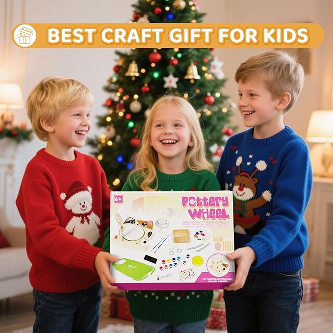 Insnug Pottery Wheel for Kids - Pottery Arts and Crafts for Kids Ages 8-12 with 3 Pack Painting Kit Air Dry Clay Art Supplies Toys for Girls Boy Birthday Gift for 6+