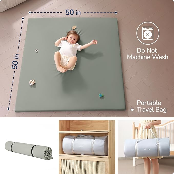 Baby Play Mat for Floor,1.3'' Thick Memory Foam Play Mat,Soft PU Leather Muscle Mat Rug,Cushioned & Waterproof Playpen Mats,Non Slip Crawling Padded Tummy Time Mat for Toddlers,Infants,Kids