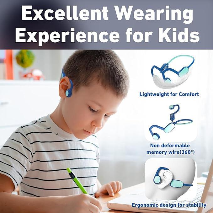 Kids Headphones, Bluetooth 5.2 Air Conduction Open Ear Headphones, 85dB Volume Limiting, Blue Pink