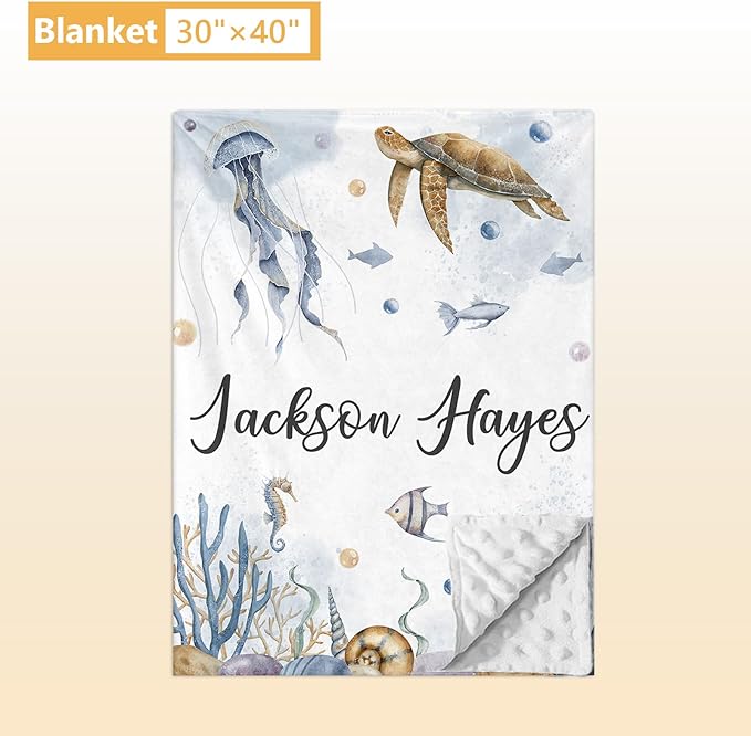 Custom Crib Bedding Set - 5 Pcs Customized Baby Crib Set with Name - Soft Double Layer Marine Animals Nursery Baby Bedding Set for Girls Boys - Personalized for Infant Toddler