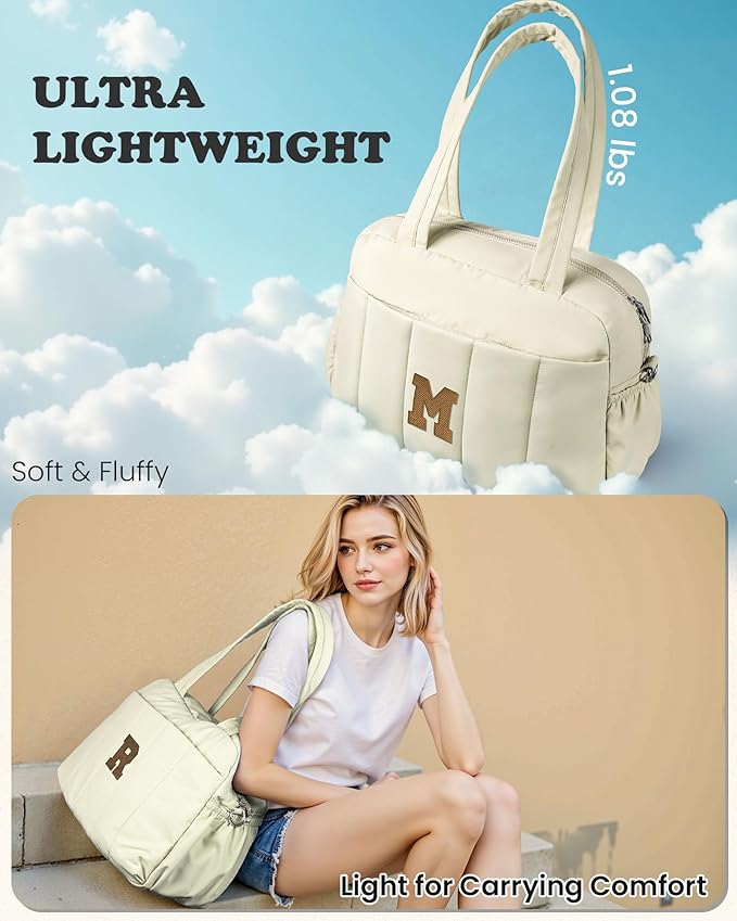 Duffle Bag for Travel Women, Travel Bags，Bridesmaid Gifts-Initial Overnight Bag with Wet Pocket，Lightweight Weekender Bags Personalized Gym Tote with Makeup Pouch