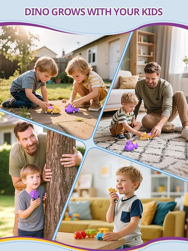 Dinosaur Walkie Talkies for Kids Rechargeable, Dino Toy Cars for Boys & Girls Ages 3-7, Crystal-Clear Audio, 48H Play, Fun Indoor & Backyard, Birthday Xmas Gifts for Toddler, 2 Pack