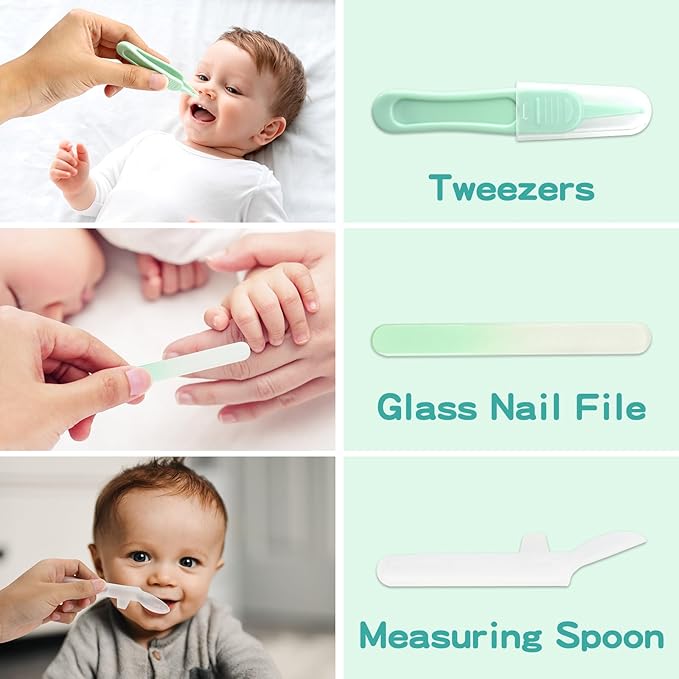 Baby Grooming Kit, Electric Safety Nail Trimmer Baby Nursery Kit，Infant Safety Care Set with Hair Brush Comb Nail Clipper Nasal Aspirator,Baby Essentials Kit for Newborn Girls Boys (20 Pc Green Kit)