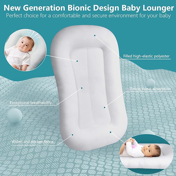 Baby Lounger, Baby Lounger for Newborn 0-12 Months, Portable Infant Lounger Soft Cotton Breathable for Home & Travel (Brown)