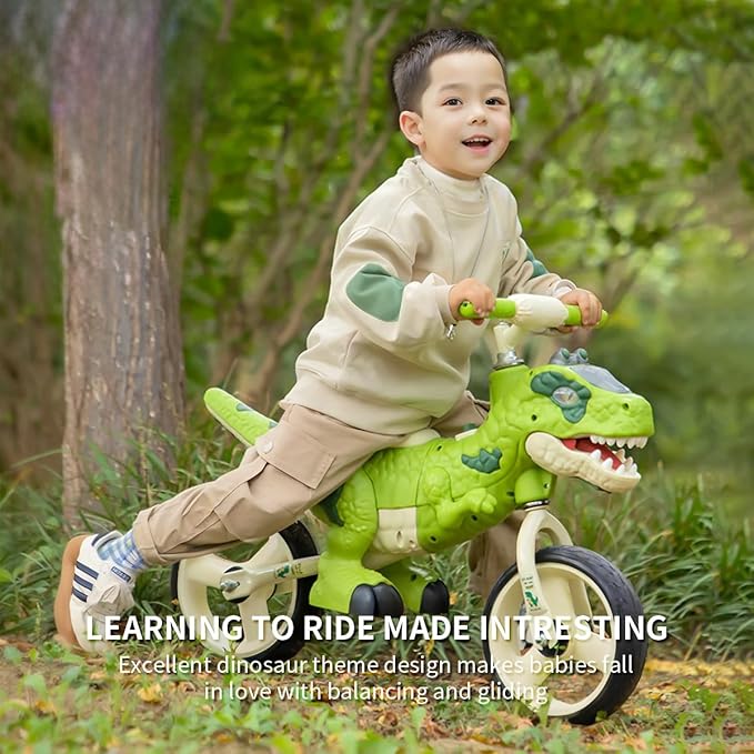Dinosaur-Themed Toddler Balance Bike Toys for 2-7 Year Old Girls & Boys - Music & Lighting Effects, No-Pedal Training Bike, Best Gifts for Kids with Carbon Steel Frame & Adjustable Handlebar