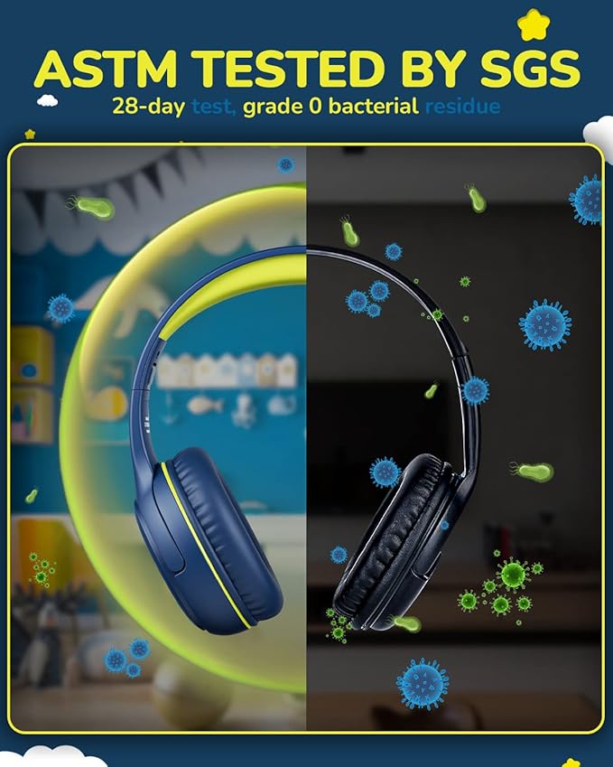 Kids Headphones Wired Toddler Headphones with Microphone, Over-Ear Headphones, 85/94dB Volume-Limiting, 3.5mm Jack, Foldable On-Ear Design (Bluegreen+Pink)