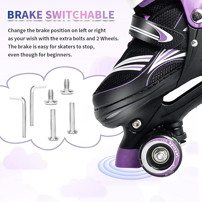 Adjustable 4 Size Kids Roller Skates With Light up Wheels for Girls Ages 5-8-12, Safe and Fun Illuminating Skates for Kids, Toddlers, Boys