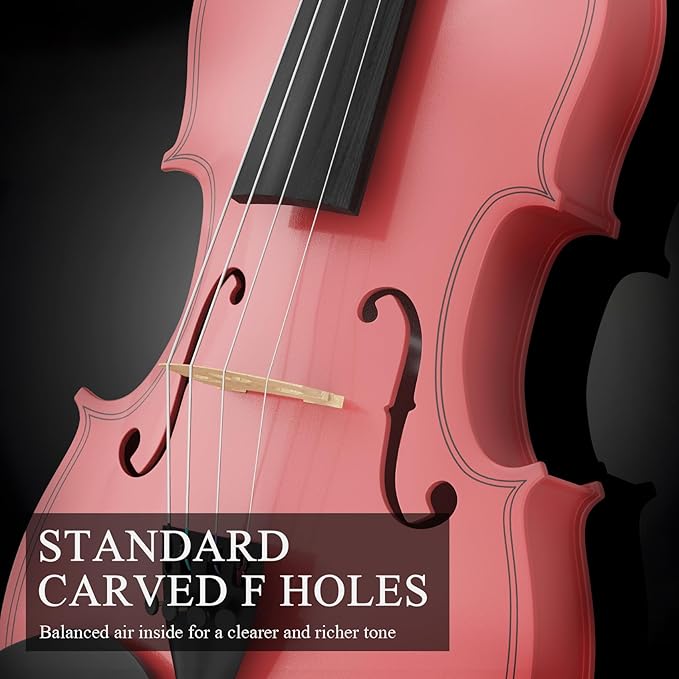 3/4 Violin Kit, Beginner Violin for Kids, Students, Complete Kids Violins Set with Case, Bow, Rosin, Ideal for Kids Violinss Beginner Ages 9-12, Rose Pink