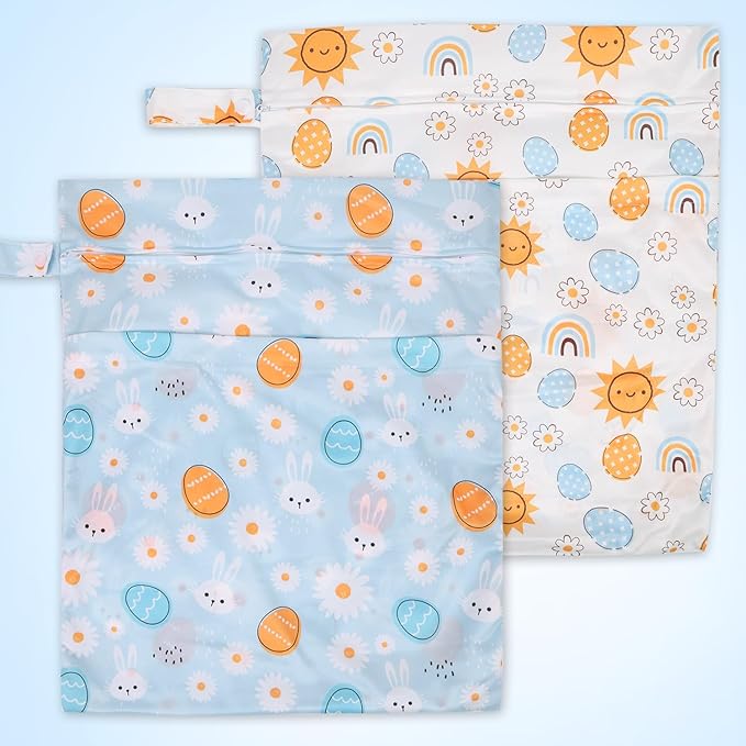 2pcs Travel Waterproof Laundry Bag, Cloth Diaper Wet Dry Bags with Handle 2 Zipper Pockets Washable Dirty Clothes Travelling Hanging Bathing Beach Daycare Yoga Gym Sports Exercise Swimsuits