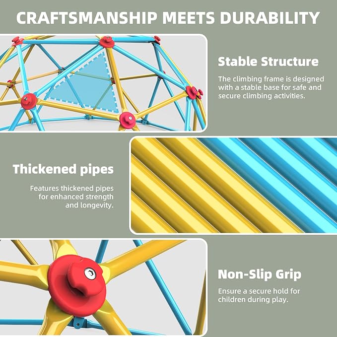 Climbing Dome, 10FT Jungle Gym with Swing for Kids 3 to 10 Outdoor Play Equipment, Supports 800lbs Toddler Play Set, Anti-Rust & Easy Assembly, Gift for Boys Girls (Yellow & Blue)