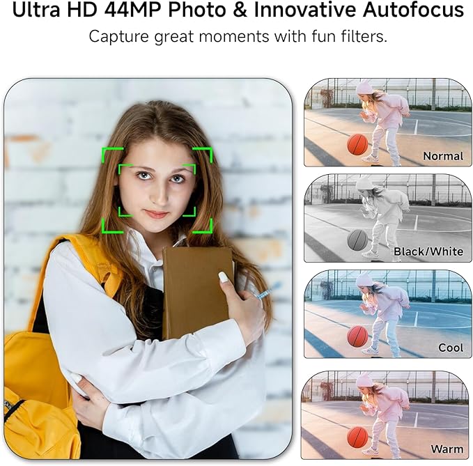 Digital Camera, 2025 4K 44MP Autofocus Digital Cameras for Teens, Silver Point and Shoot Camera for Kids with 16X Zoom, 64GB SD Card, Compact Small for Boys Girls Teens Kids Gift
