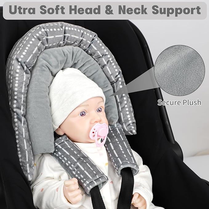 Infant Car Seat Insert, Baby Car Seat Head & Body Support with 2 Strap Pads, Ultra Soft Newborn Preemie Carseat Insert Cushion for Girls Boys, Fits Car Seat, Stroller, Swing, Bouncer, Grey