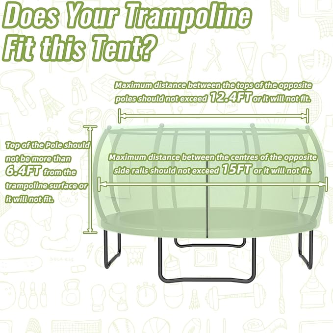 Gardenature 10FT/12FT/14FT Trampoline Tent(Tent Only), Fit Round Trampolines, Shade Cover with LED Light, Outdoor Trampolien Accessories, Anti-Tear, Beige