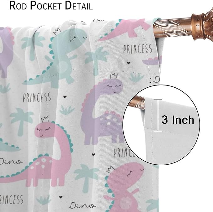 Kids Dinosaur Curtains for Boys Girls Bedroom Decor Cartoon Dino Colorful Cute Funny Animal Wildlife Printed Blackout Rod Pocket Window Drapes for Baby Nursery Playroom W42xL84in 2 Panels