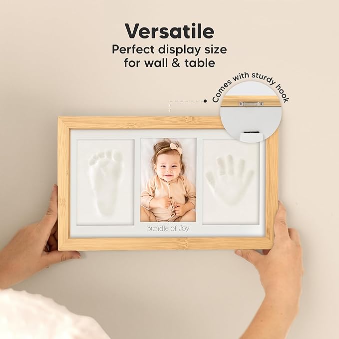 Baby Hand and Footprint Kit - Clay Handprint Keepsake Frame, Newborn Nursery Picture Frame, Personalized New Mom Gifts for Baby Shower & Registry (Bamboo)