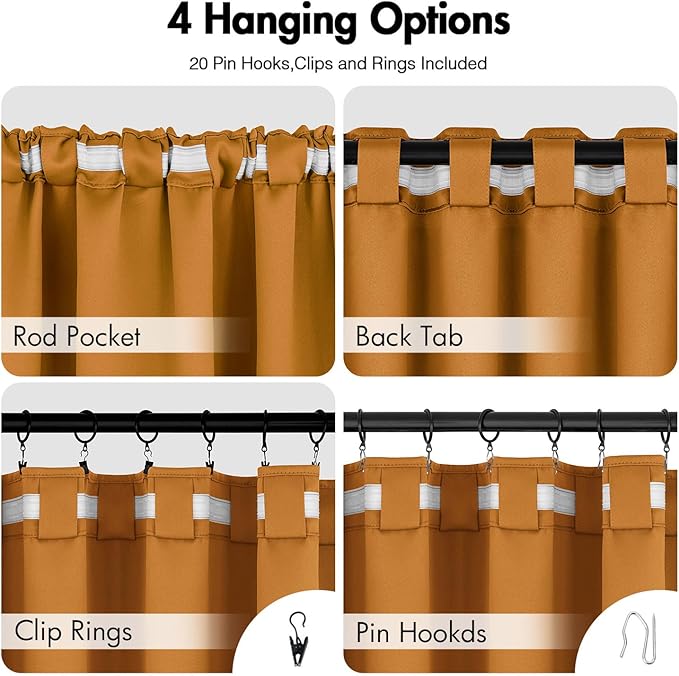 ANRODUO Back Tab Blackout Curtains for Bedroom Living Room, Rod Pocket Pinch Pleated Thermal Insulated Room Darkening Curtains 84 Inches Long 2 Panels, Mustard Yellow, 42 x 84 Inch