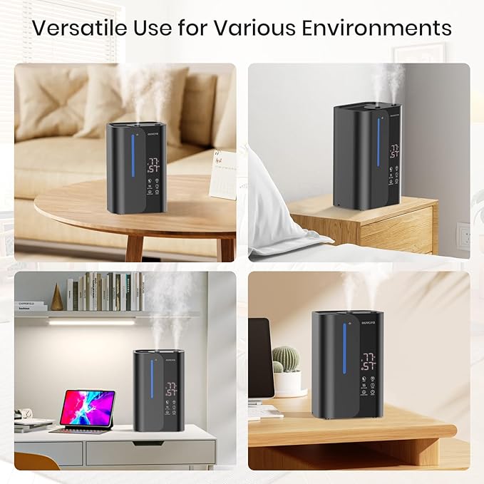 5L Smart Air Humidifiers for Bedroom with Essential Oils, Top Fill 50H Runtime Cool Mist Large Humidifiers for Home Bedroom Nursery, 28 dB Quiet Humidifier for Baby & Plants