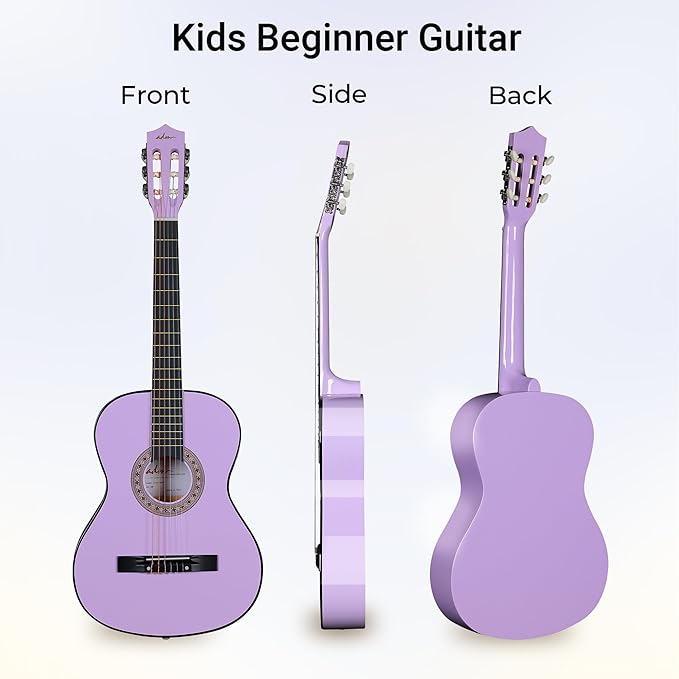 ADM Beginner Acoustic Classical Guitar 38 Inch Nylon Strings Wooden Guitar Bundle Kit for Kid Boy Girl Student Youth Guitarra Online Lessons with Gig Bag, Strap, Tuner, Strings, Purple