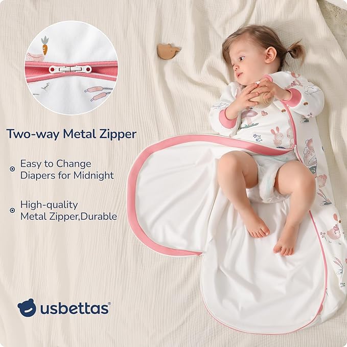Baby Sleep Sack 12-18 Months, Cotton Detachable Long Sleeve Sleep Sack, 2.5 Tog Toddler Sleeping Sack with Temperature Strips, 2-Way Zipper Wearable Blankets for Newborns, Bunny