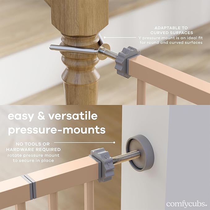 Comfy Cubs Baby Safety Gate with 3 Extensions - Adjustable 42" x 1.9" x 30" Q195 Steel Doorway Barrier - Powder-Coated Finish for Stairs and Doorways - Walk-Through Design Pet Gate - Blush